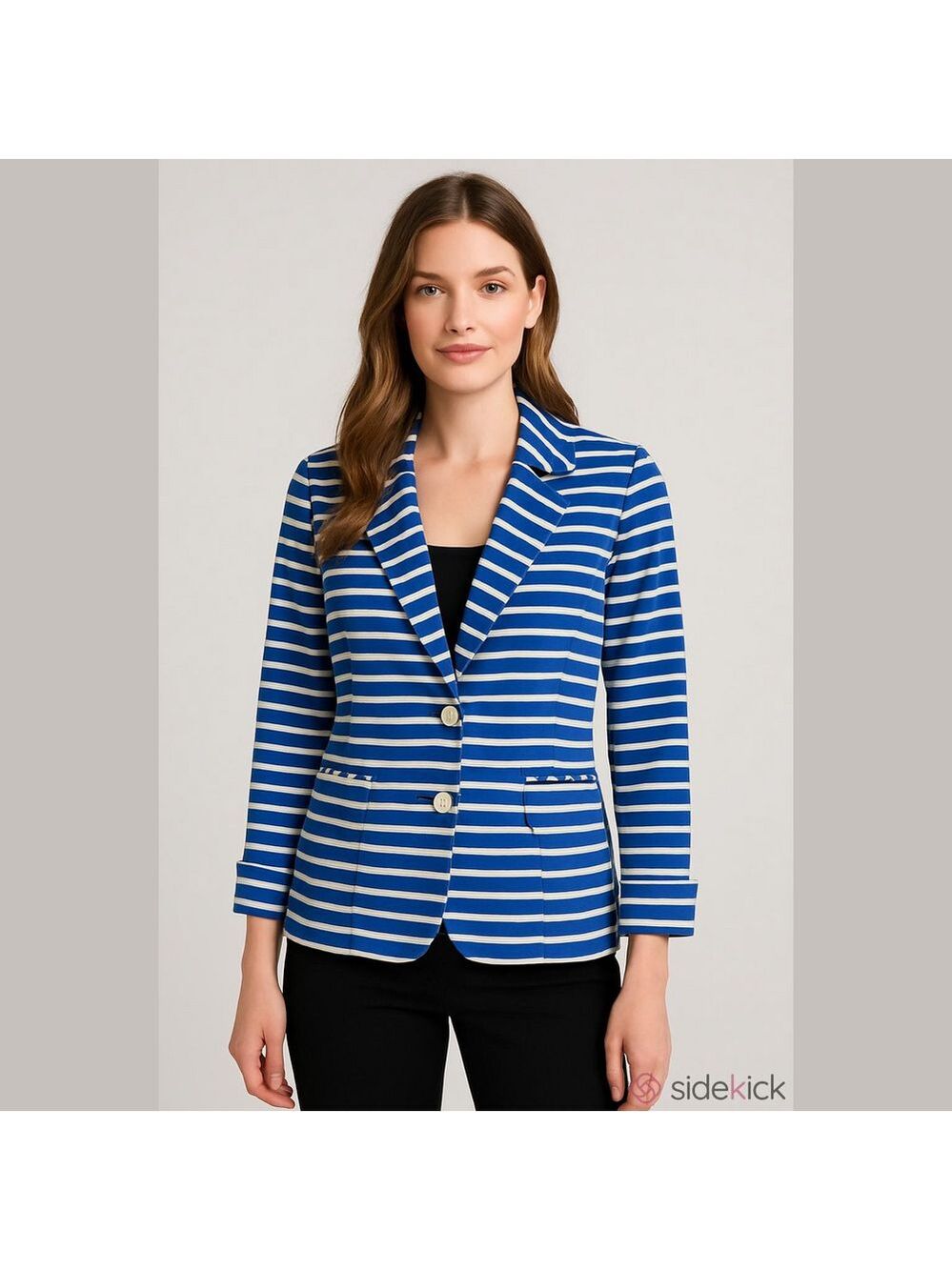 L M STUDIO Blue & White Striped Blazer Jacket